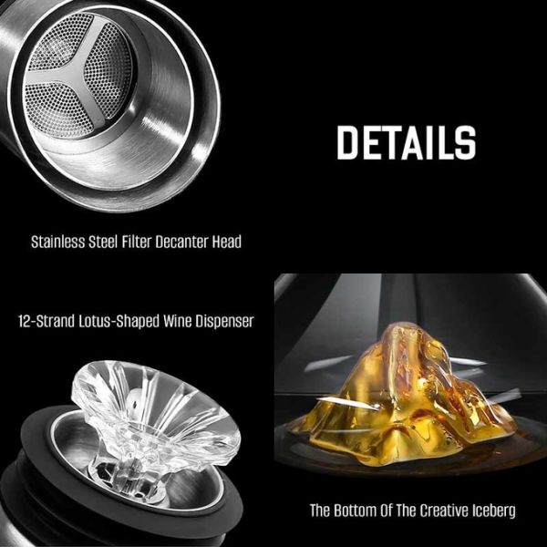 750ml Waterfall Effect Crystal Clear Glass Wine Decanter For Wine With Aerator Creuset Wine Decanter Set