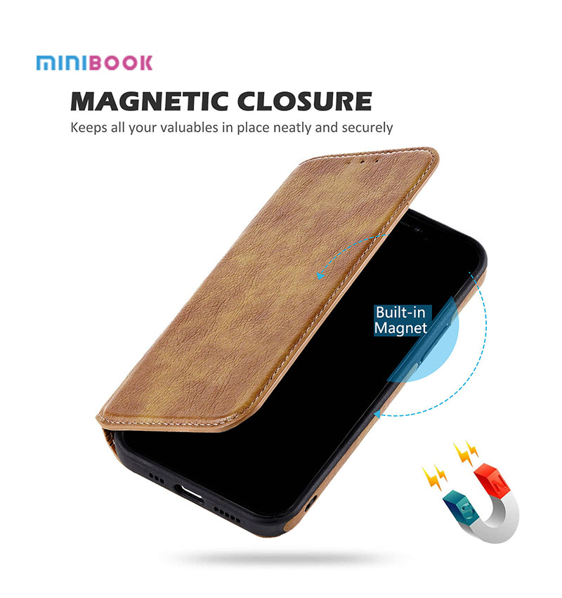 Waterproof Minibook Personalized Magnetic Attraction Pu Leather Cell Phone Case for Phone 12 Pro
