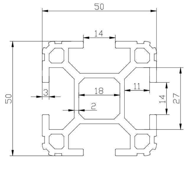 50 * 50 Black Anodized T Slot Aluminum Profile Over 2.0mm Thickness T5 State
