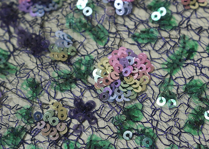 Multi-color 3D Sequin Lace Fabric Navy Customized Lace Dress Design