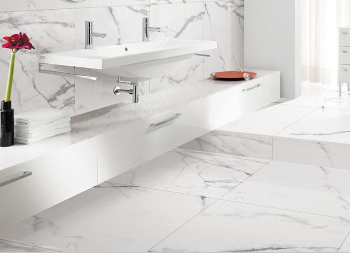 Non Slip Marble Look Porcelain Tile , Glazed Carrara Porcelain Floor Tile Indoor Porcelain Tiles