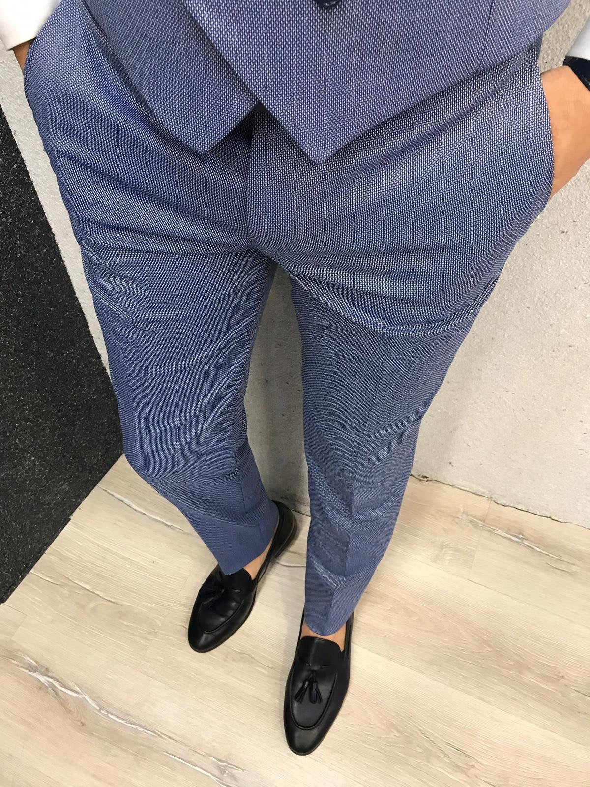 70% Wool 30% Poly Blue Groom Tuxedo Suit For Wedding