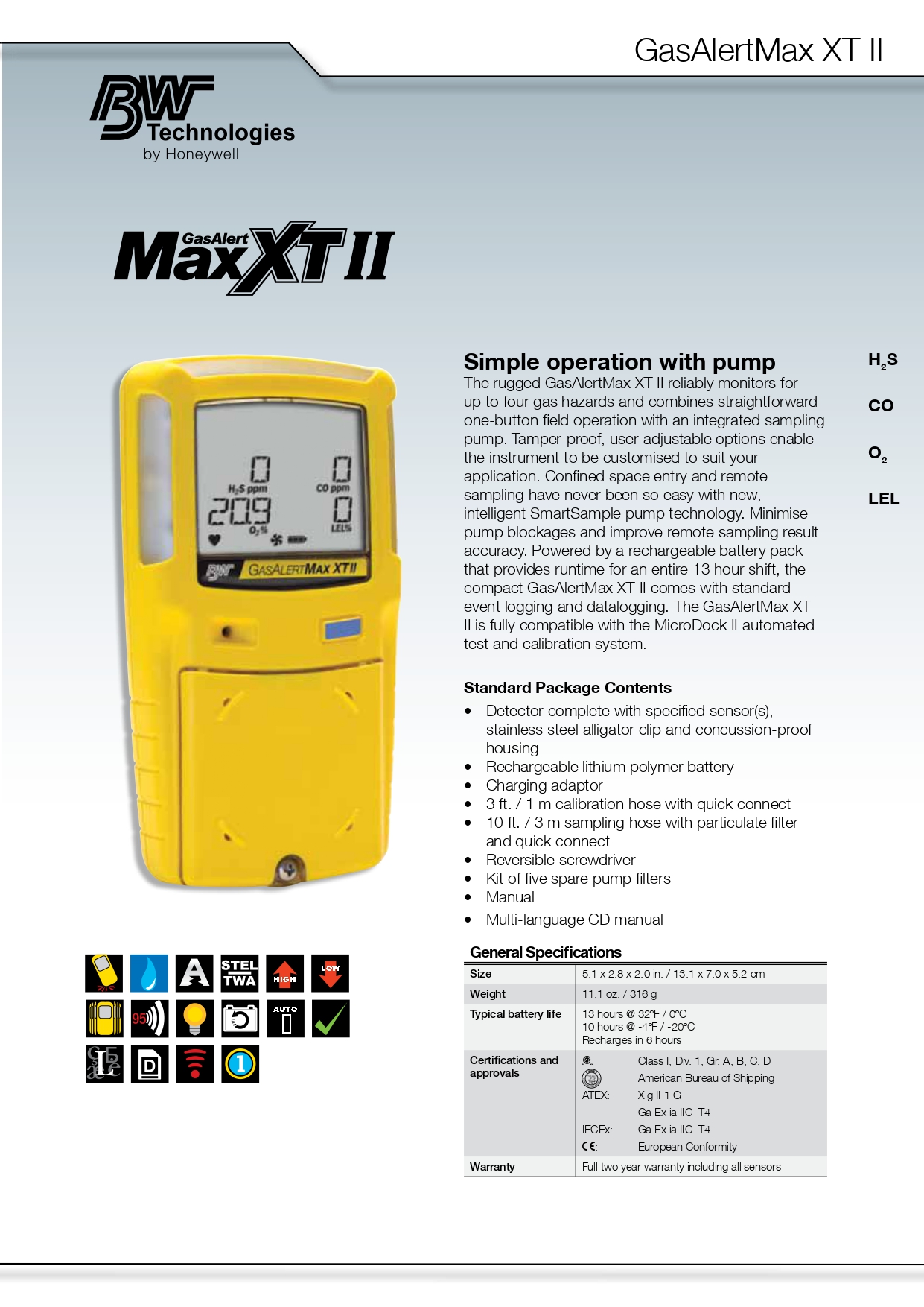 Portable Handheld Natural Gas Detector H2S BW Honeywell With Simple Operation