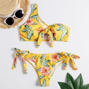 China Tiered Layer Tie a Knot Front Top With Low waist Bikini swimsuit high cut wholesale