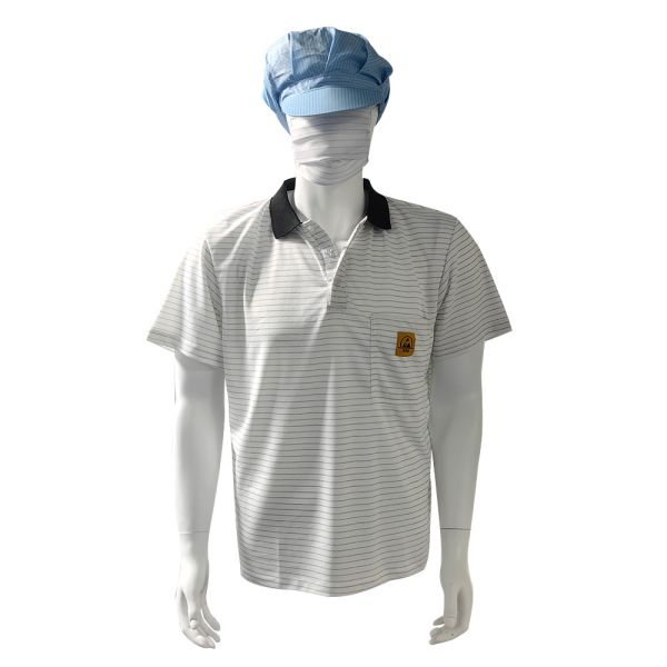 7MM Stripe ESD T-Shirts Polyester Conductive Silk Knitting Anti Static POLO Shirts