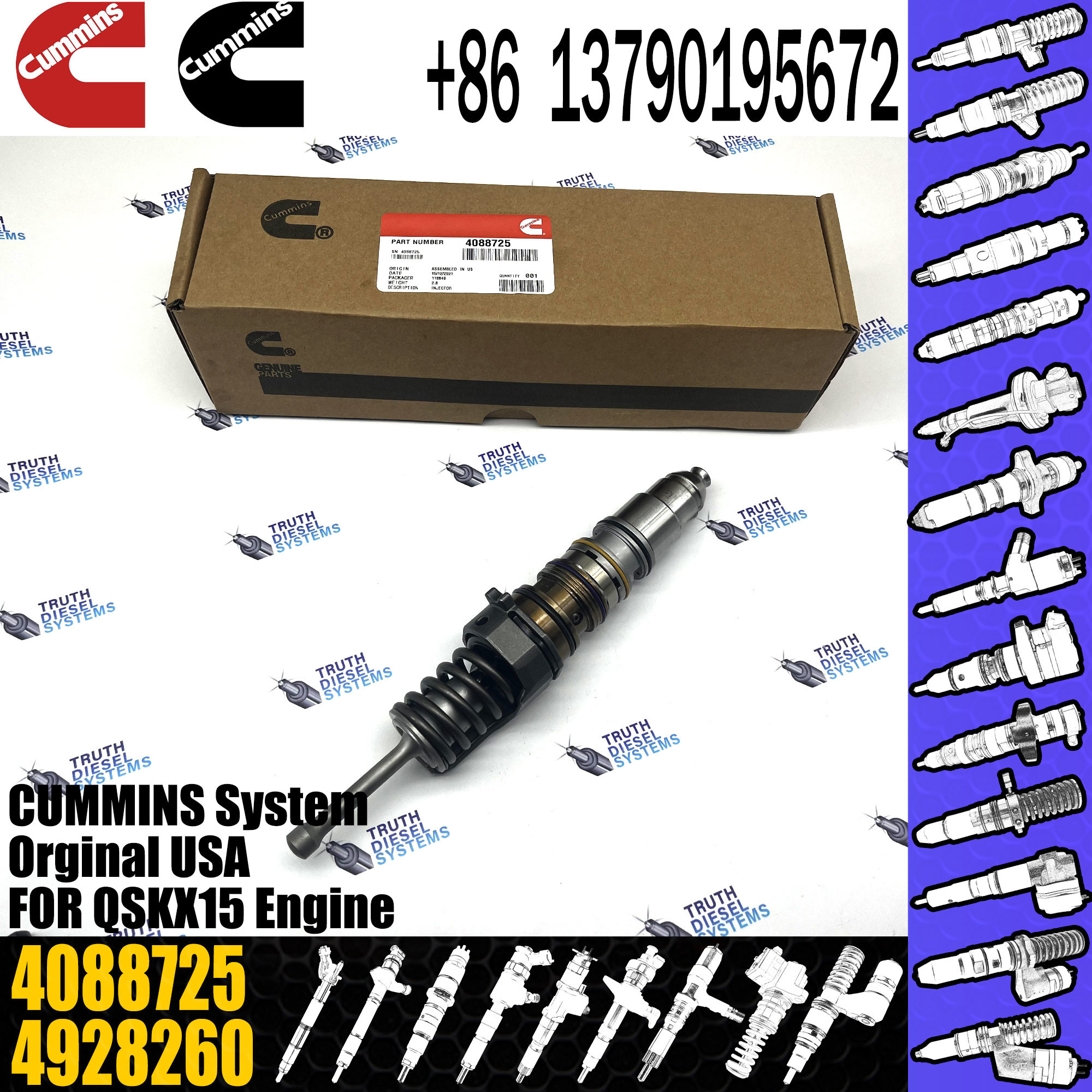Common Rail Diesel Fuel injector nozzle QSKX15 4928260 4088725 4903455 4928264 4088652 4088723