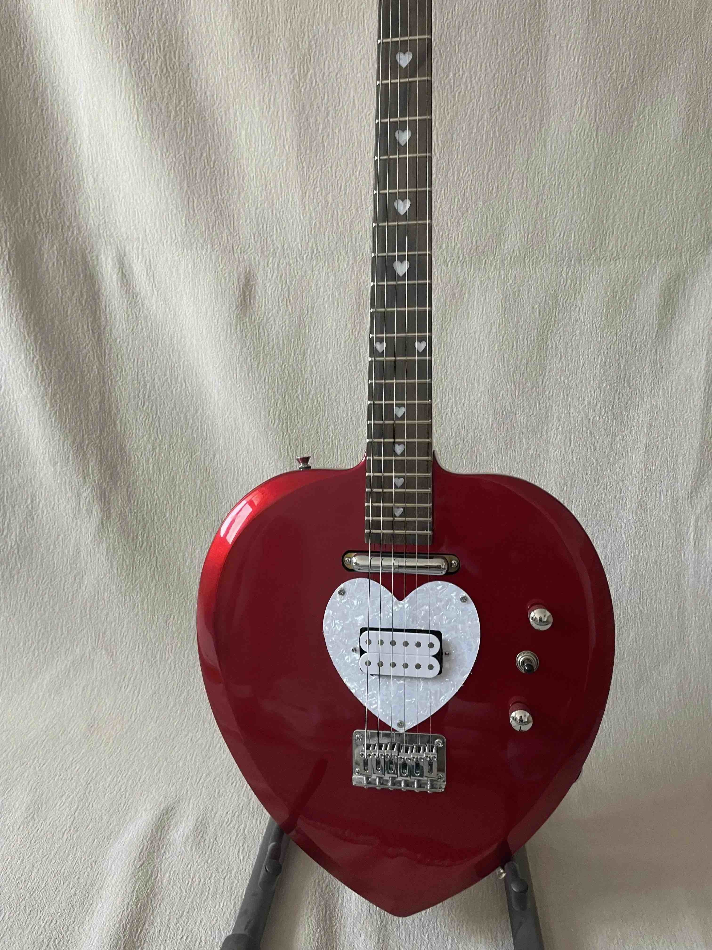 Custom Heart Shaped Electric Guitar in Black Short Scale Mahogany Body Humbucker Pickups Professional Guitar