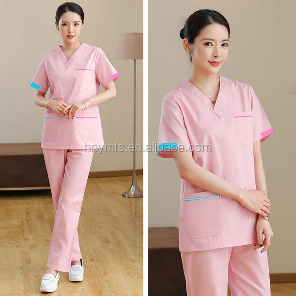 Woven Fabric Hospital Scrub Suit Custom Logo 3 Pockets