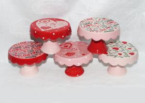 China Valentine Day Decaled Ceramic Mini Cake Stand , Dolomite 4 Inch Cake Stand wholesale