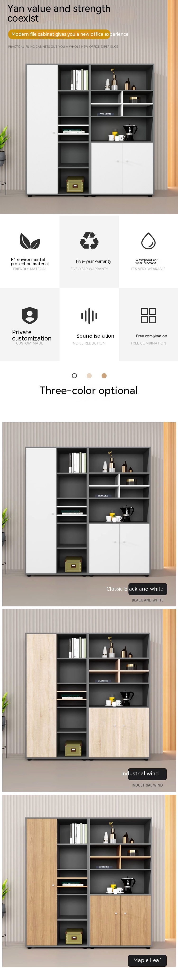Data Storage Wooden File Combination Bookcase for Simple Design Style Office