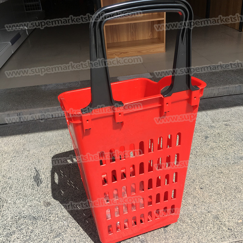 Supermarket Shopping Trolley Basket Three Wheels Plastic Hand Pull