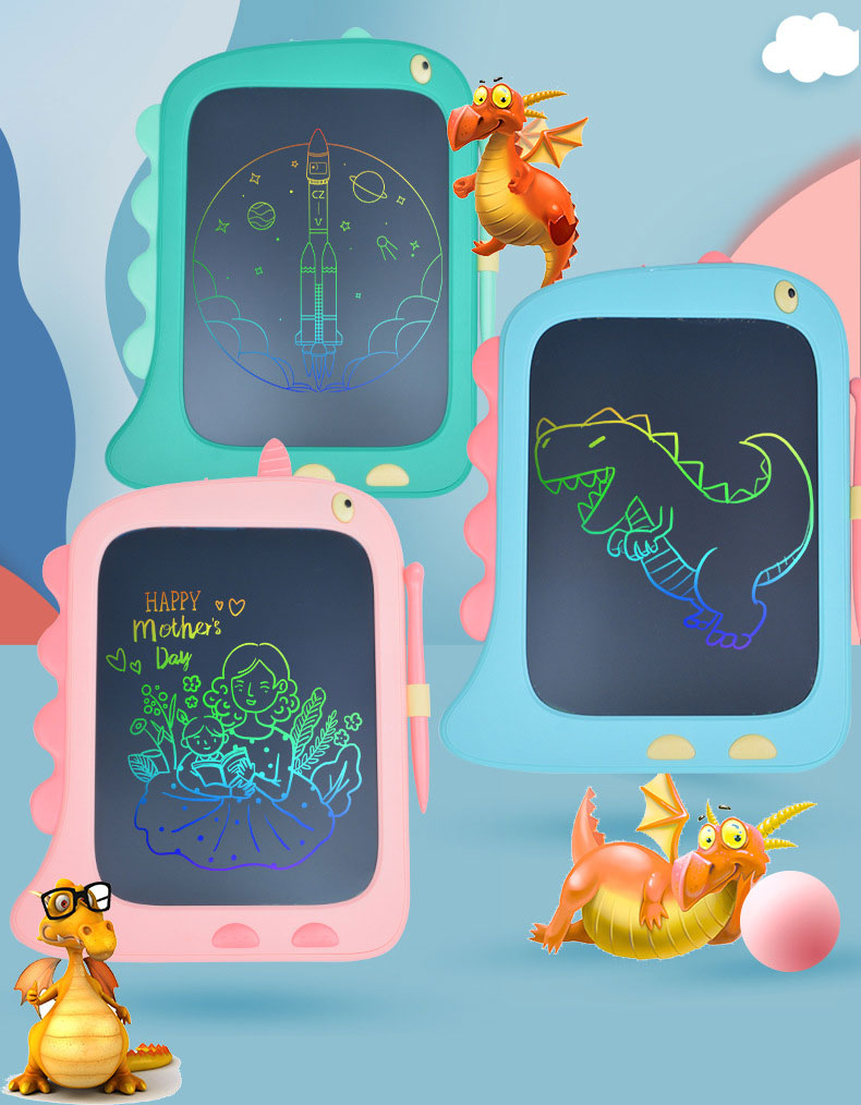 Unisex 8.5 Inch LCD Doodle Board Toy Green Dinosaur Drawing Pad for Kids 2-6 Years Old