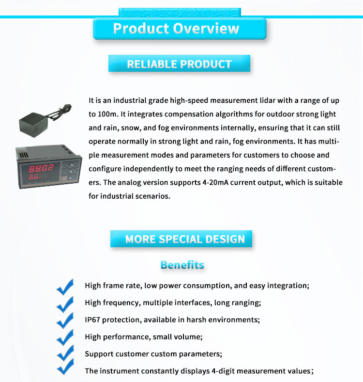 UNIVO Laser Displacement Sensor with Meter Digital Display -25-60°C 0.1-100m Accuracy
