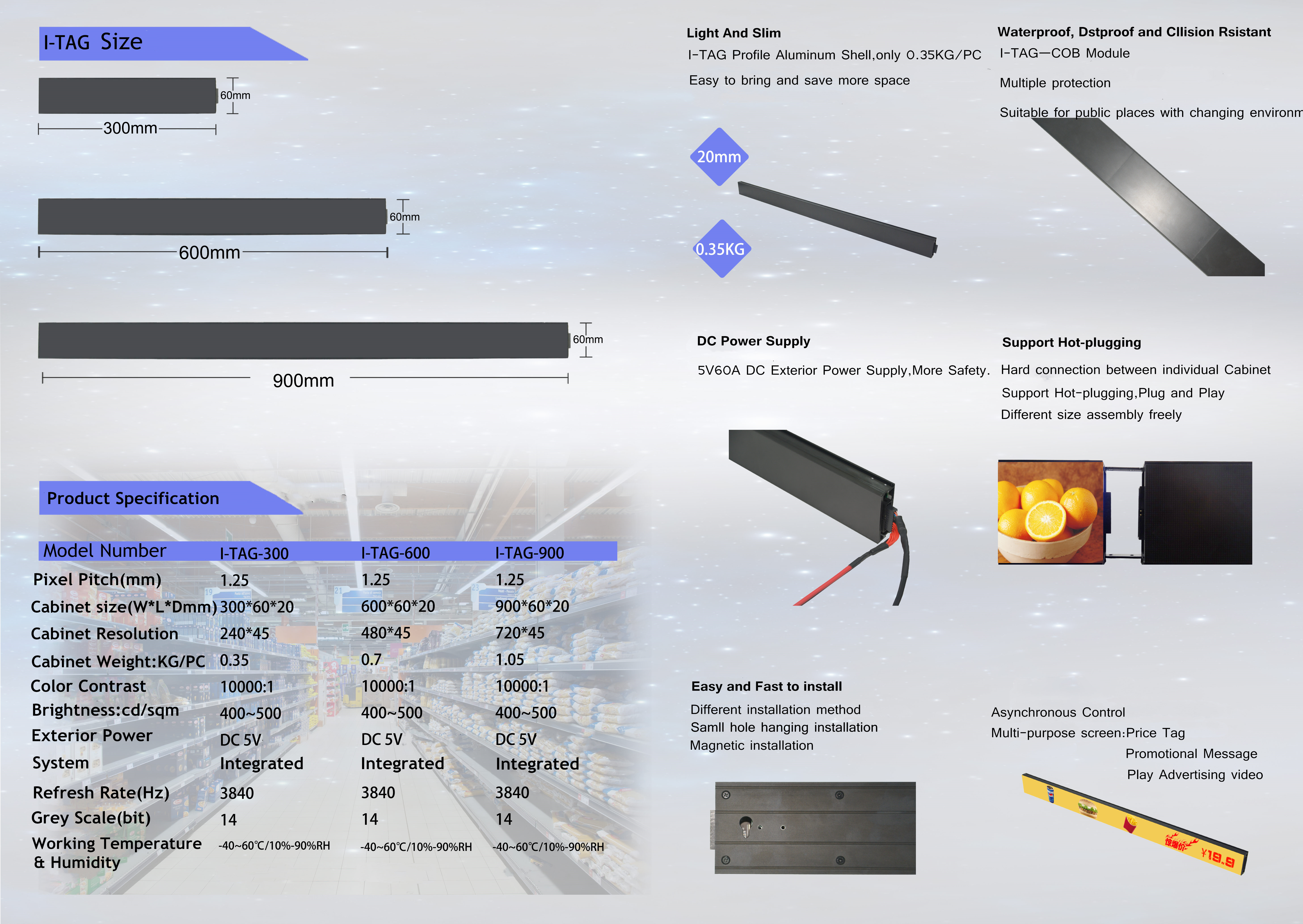 High Color Contrast Indoor LED Shelf Display CE RoHS UL FCC Certificated