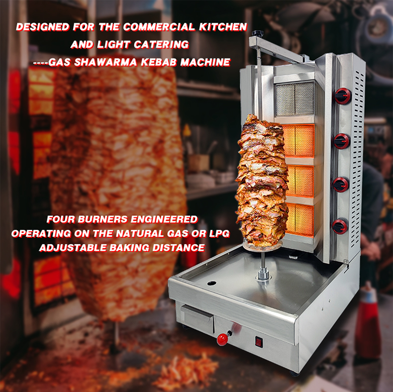 Sustainable PG-04 Commercial 4 Burner Doner Kebab Machine Gas Shawarma Machine For Restaurant