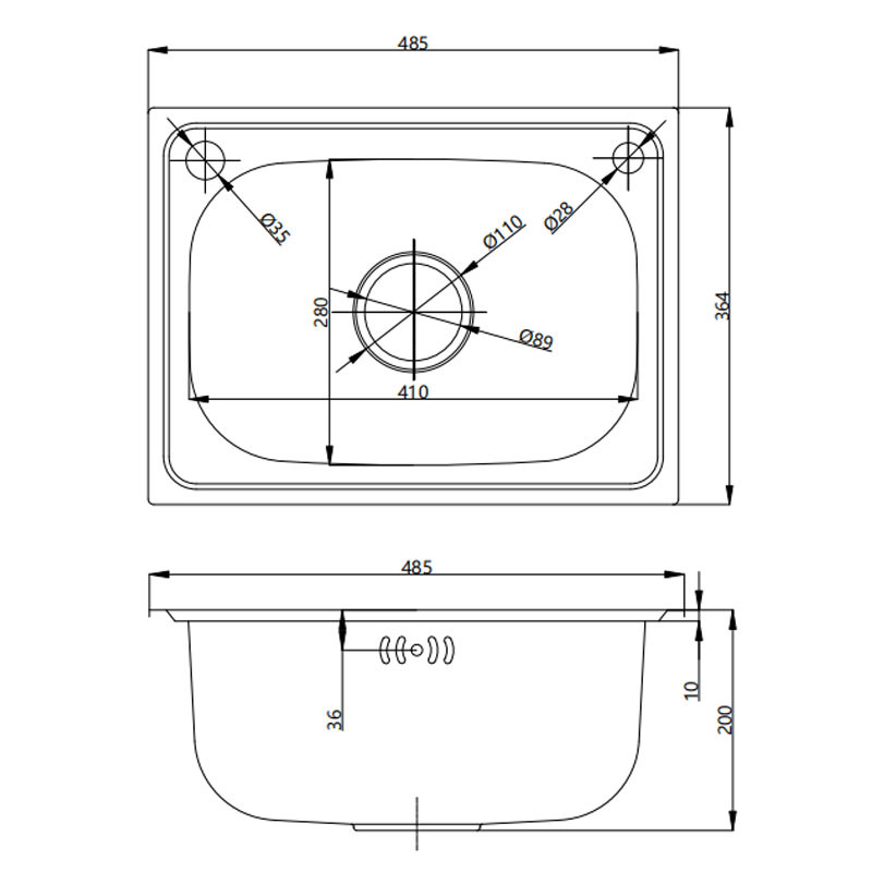 Undermount Stainless Steel Kitchen Sink 465x344mm With overflow