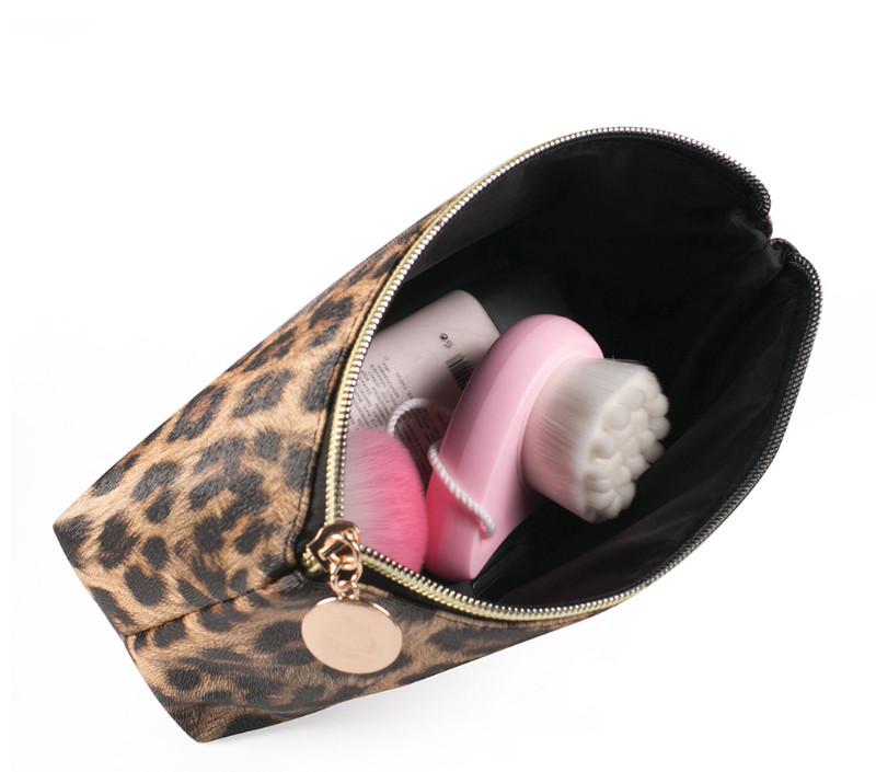 Travel Portable Waterproof Leather Leopard Print Cosmetic Bag Storage