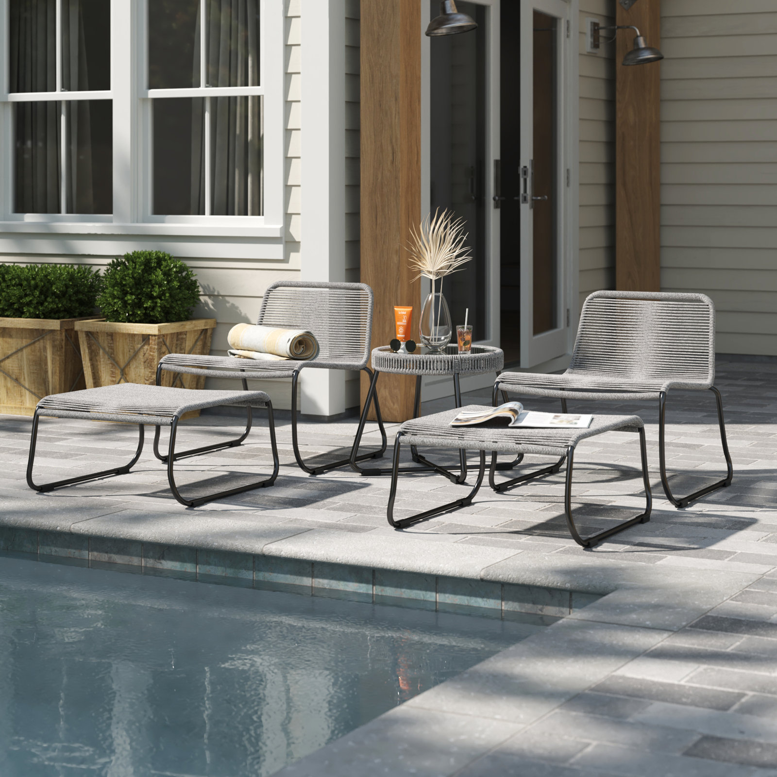 Minimalist Design Garden Set 2 Seating Outdoor Furniture Lounge Set for Poolside Garden
