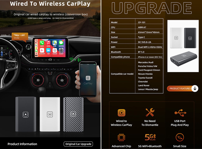 Mini Wireless Apple CarPlay Adapter ROhs Wireless CarPlay Dongle