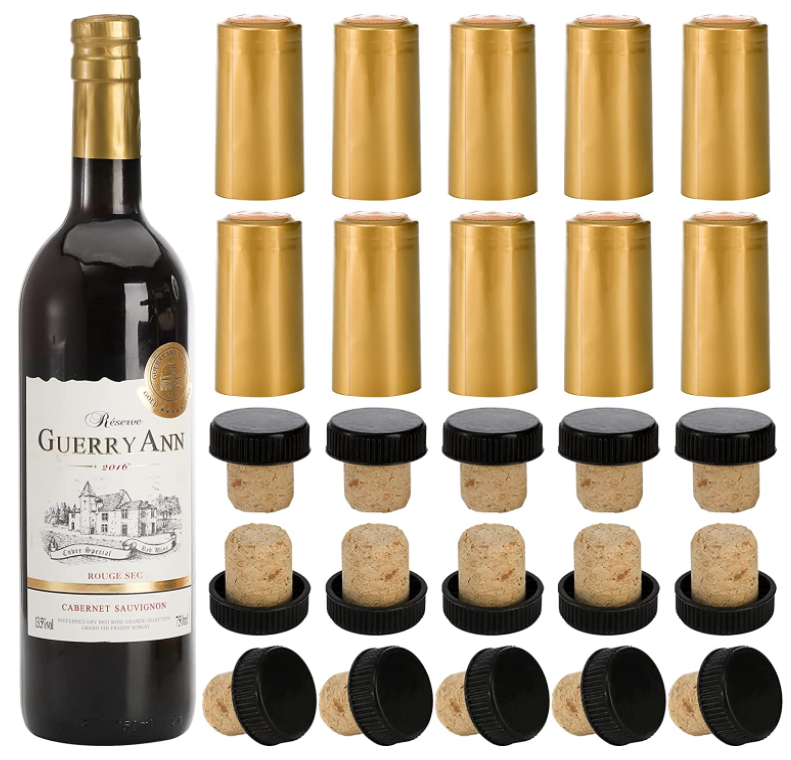 OEM ODM Custom Wine Bottle Cork With Black Plastic Top Gold PVC Shrink Capsule