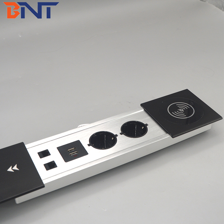 With wireless phone charger desktop EURO power sliding socket for office table