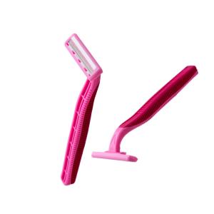 China Pink Color 3 Blade Disposable Razors , Rubber Handle Straight Blade Razor wholesale
