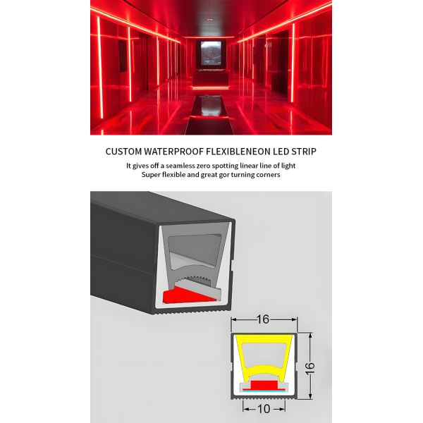 Full Black Neon Flex LED Strip 16*16 LED Neon Flex Warm White IP67 Waterproof