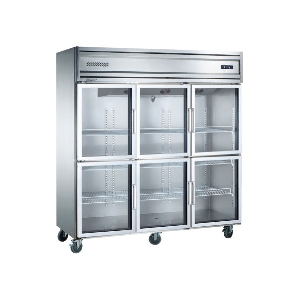 Quality Imported Aspera Compressor Six Glass Door Commercial Kitchen Refrigerator with Four Mobile Castors for sale