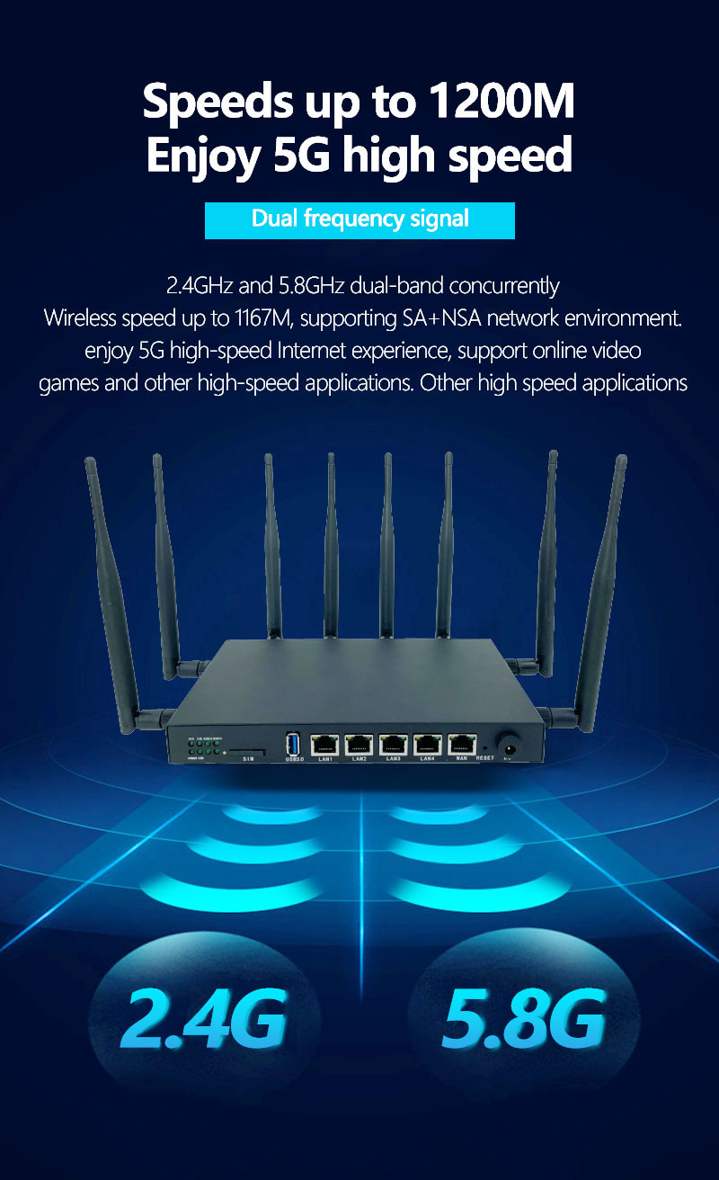 WS1208 1200Mbps 4G 5G Routers 5g Wireless Router With Black Metal Shell