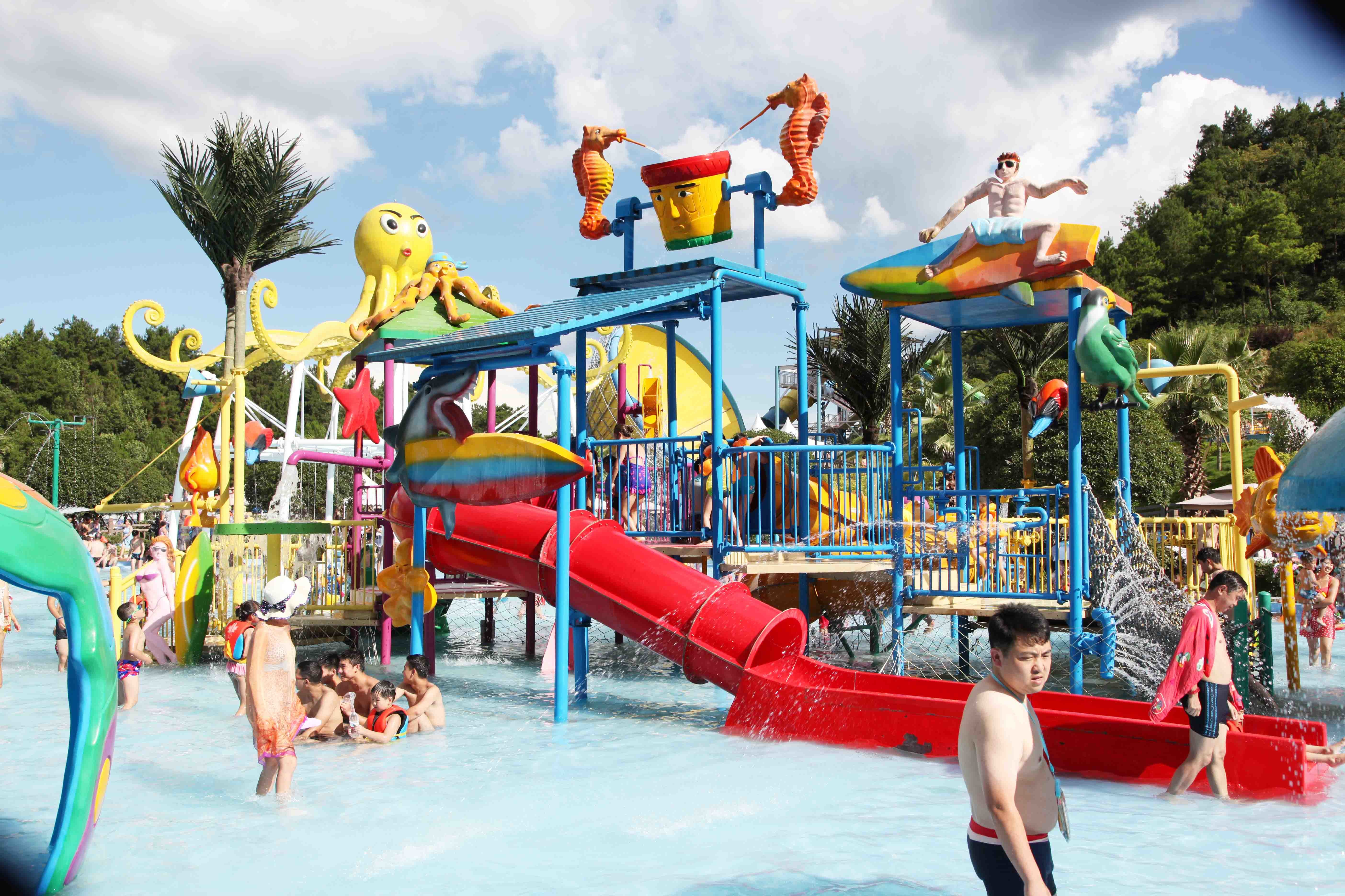 Professional Kids Water Play Equipment Structures With Water Slide , Climb Net