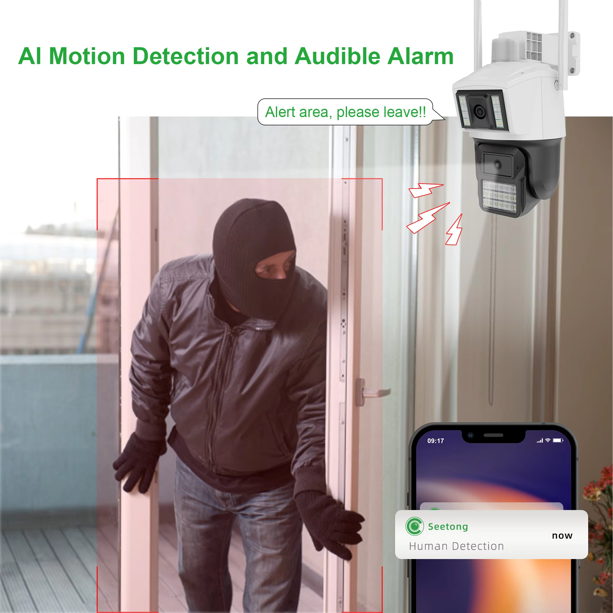 Outdoor Dual Lens AI Wireless Ip Dome Camera HD Cctv Wifi Dual Light Camera Smart Two-way Audio PTZ Security Camera