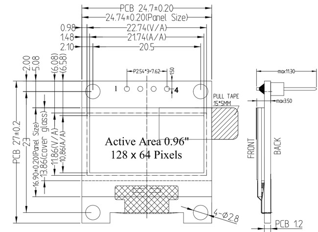0.96 Inch 128x64 Dot Matrix OLED Display Module 4-Pin I2C Interface