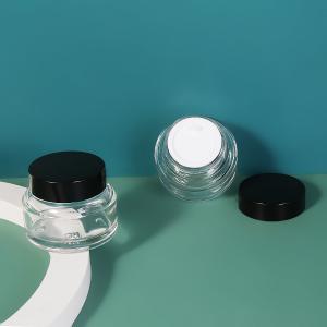 China Clear 1.87IN Face Cream Cosmetic Jar Glass 1.7oz With Black Lids wholesale