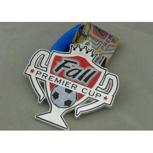 China Football Soft Enamel Ribbon Medals , Zinc Alloy Silver Plating Medal wholesale