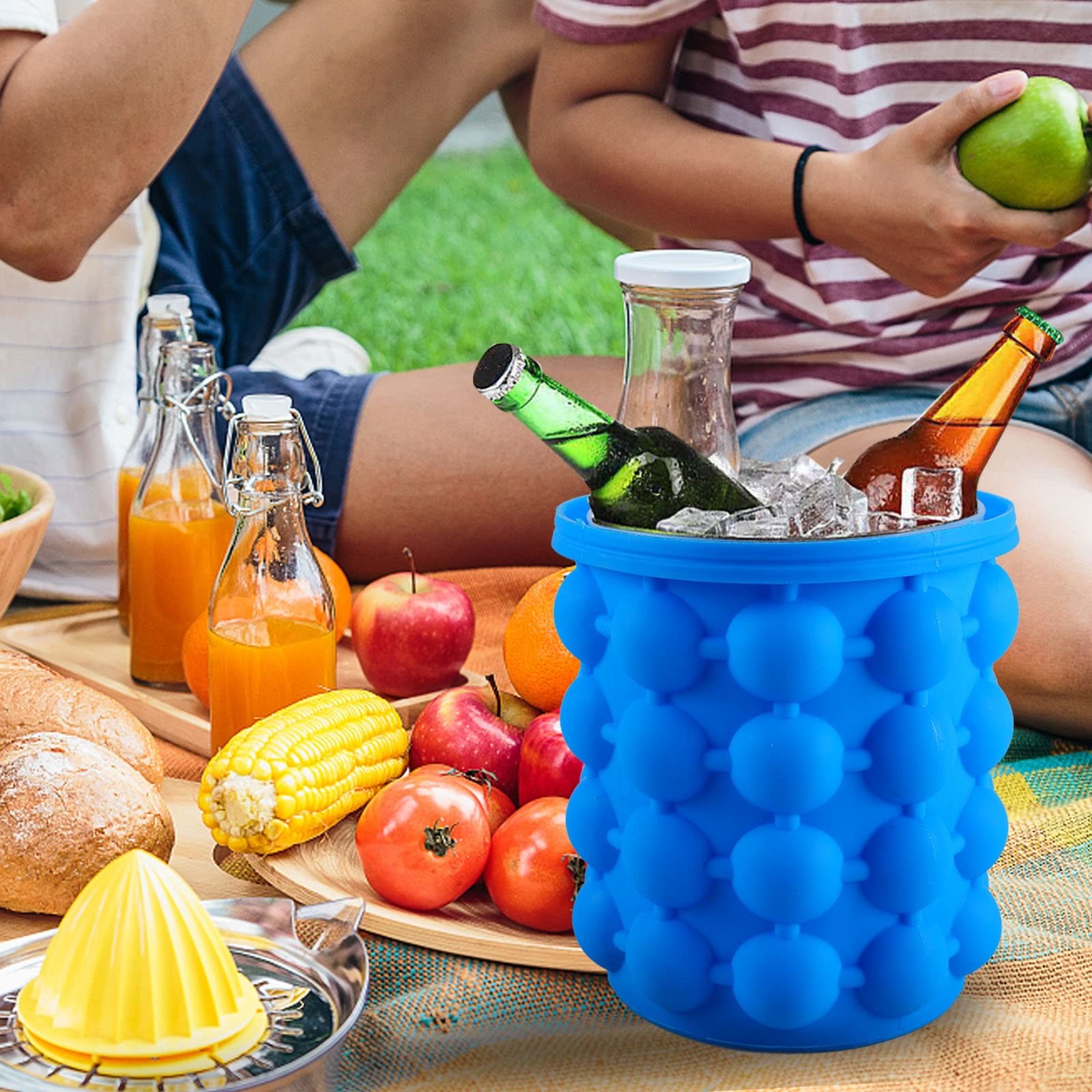 Silicone Ice Bucket Ice Cup With Lid Easy Releaser Ice Cube Mold Ice Trays Ice Cube Maker For Cocktail Whiskey Beverages