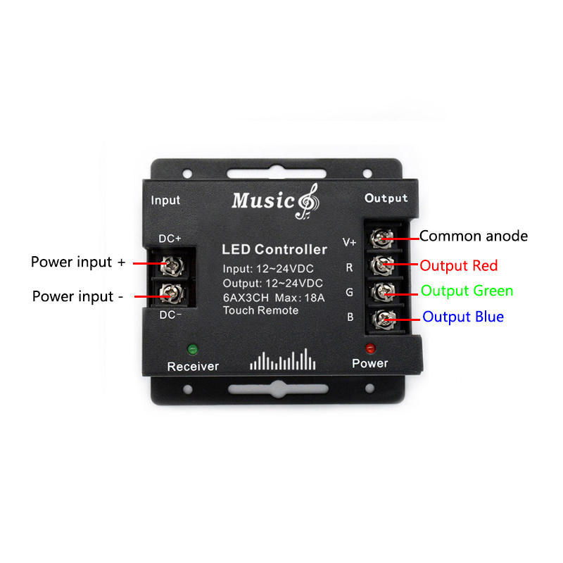 Wireless RF Remote LED Controller , RGB LED Music Controller 18A For 5050 Light Strip