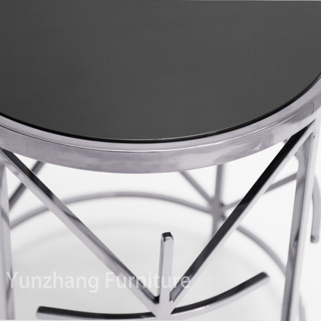 Luxury Round Side Table SS201 tempered glass Sofa Table For Living Room