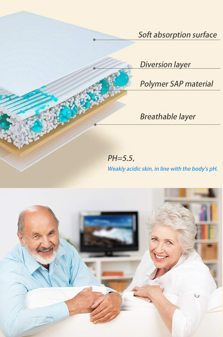 Soft and Absorbent Adult Diapers for Old People Open Tape Type Printed Free Sample