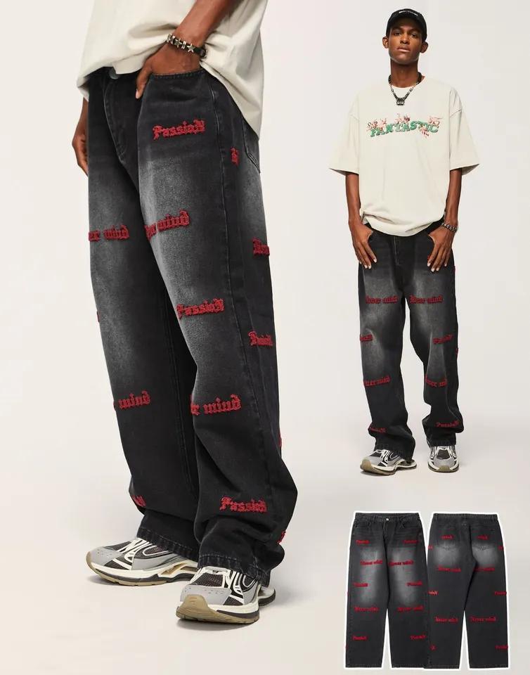 Streetwear Men&prime;s Pant Blank Baggy Denim Distressed Vintage Stacked Flare Jeans Pants