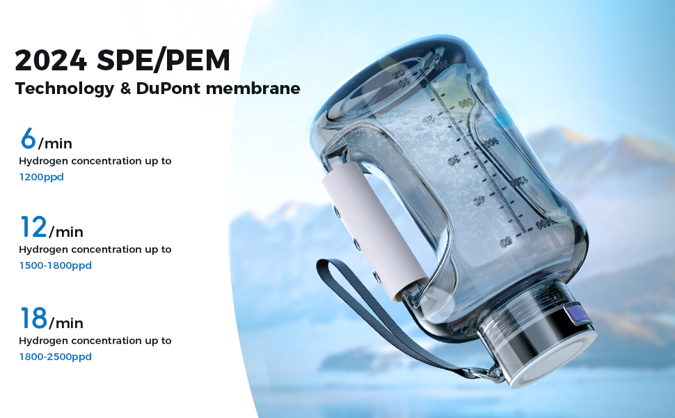 2500PPB Pure Hydrogen Rich Concentration Hydrogen Water Bottle with SPE/PEM Technology