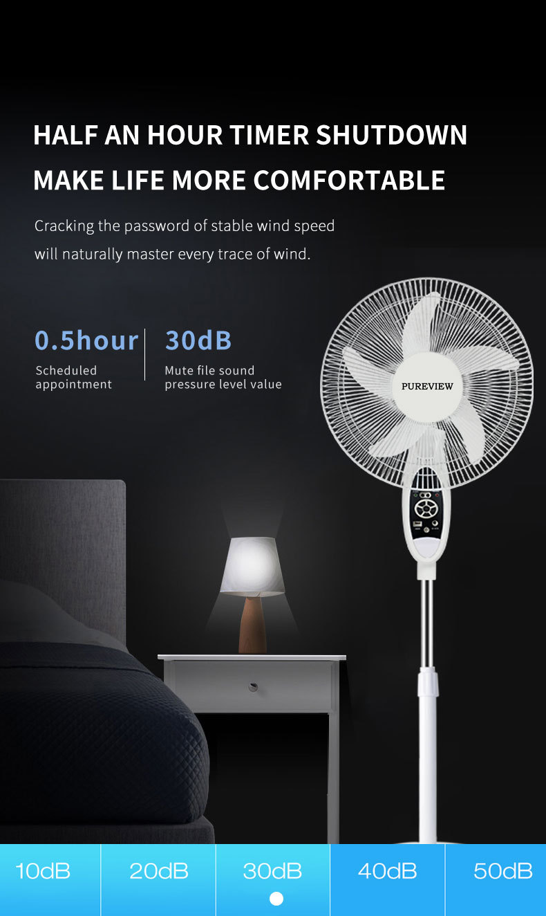 High Speed Solar Rechargeable DC Fans with Remote Control and 16 inch Electric Stand Fan