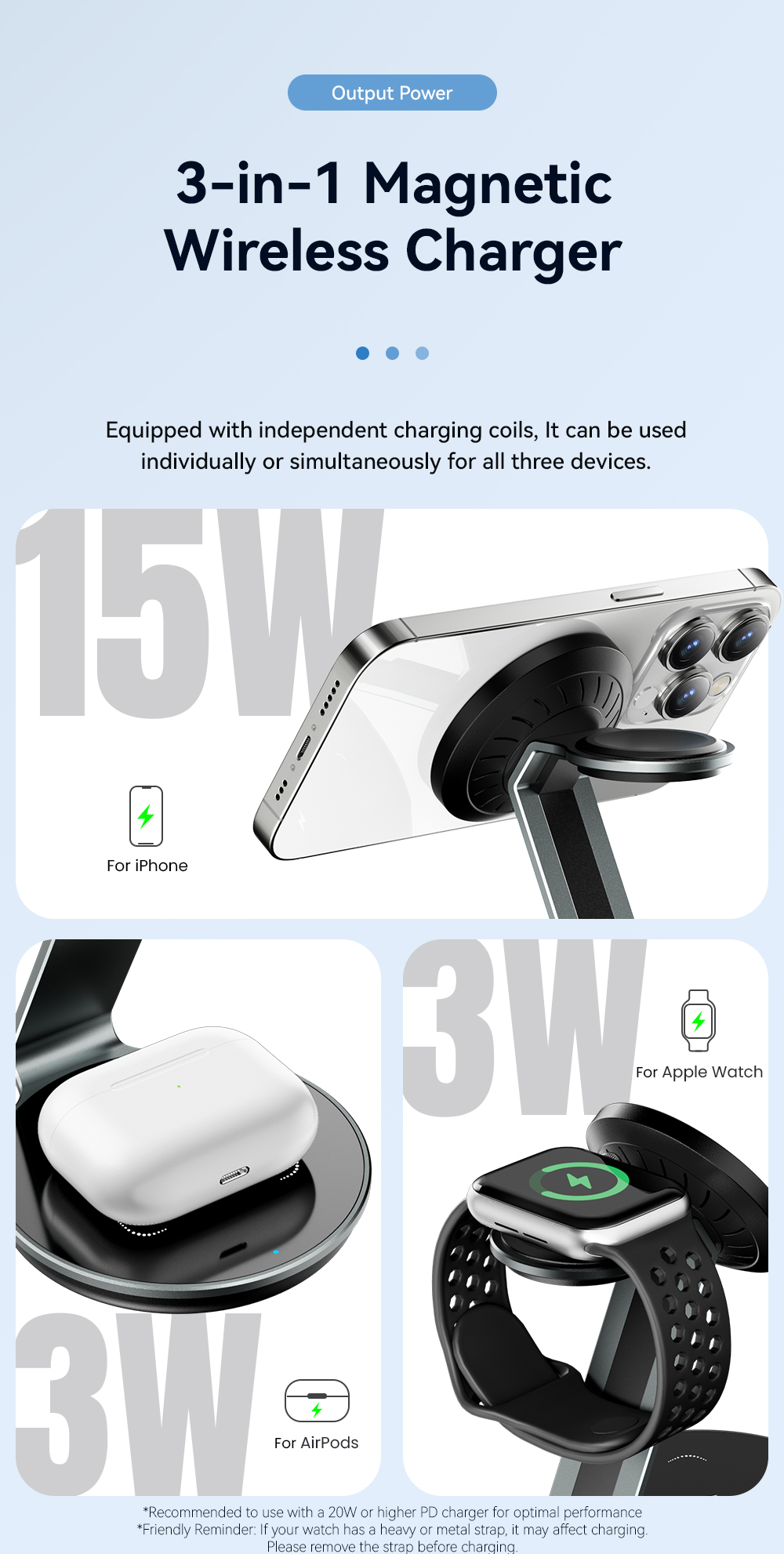 ESSAGER OJD-102 Series 3 In 1 Charging Stand Wireless Charging Pad USB C