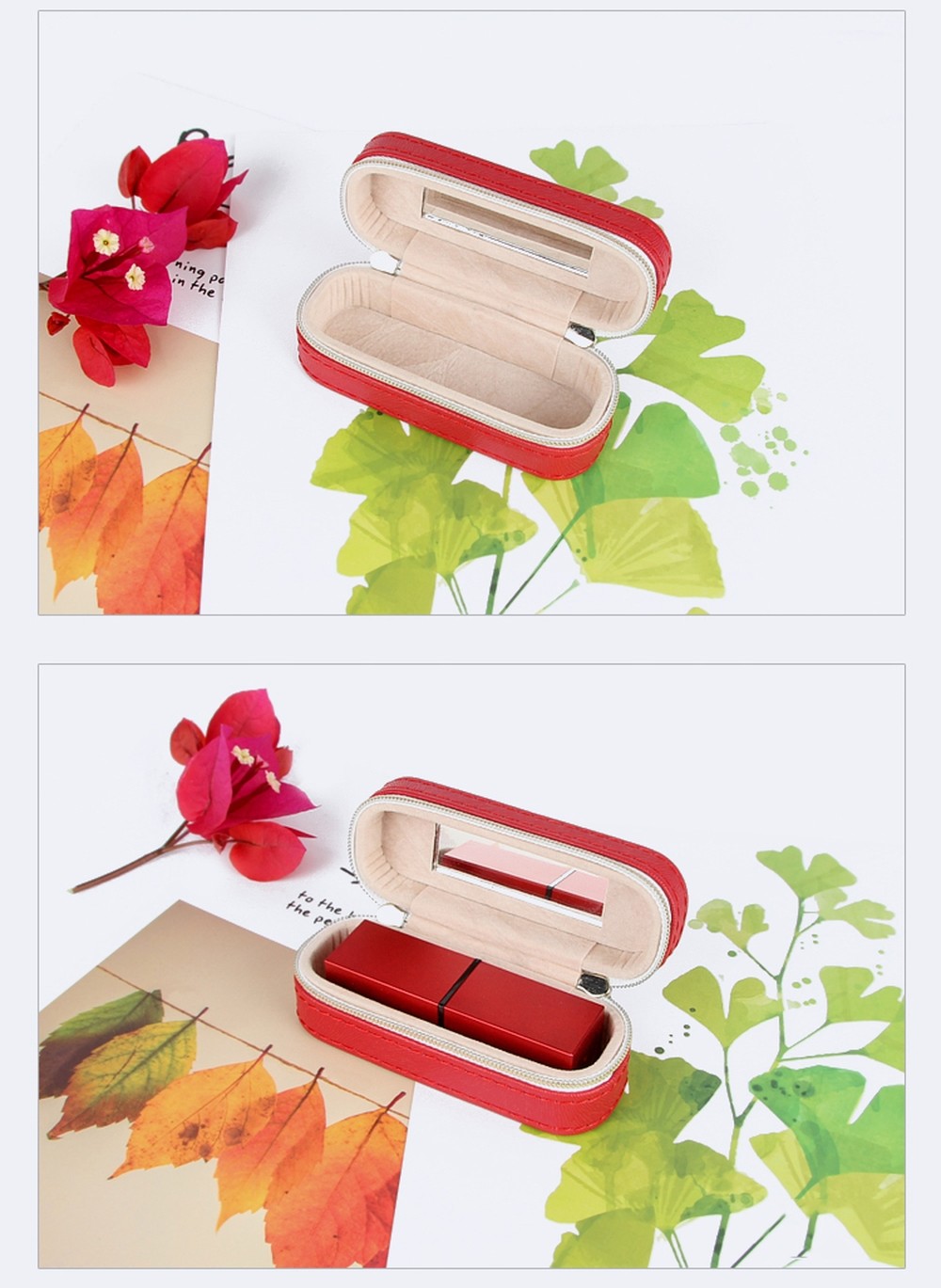 Mini PU Leather Travel Lipstick Case 10*4*3.5cm With Double Zipper Closure