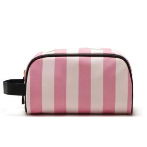 China Customized Waterproof Organic Pink Strip Pattern PU Makeup Bag wholesale