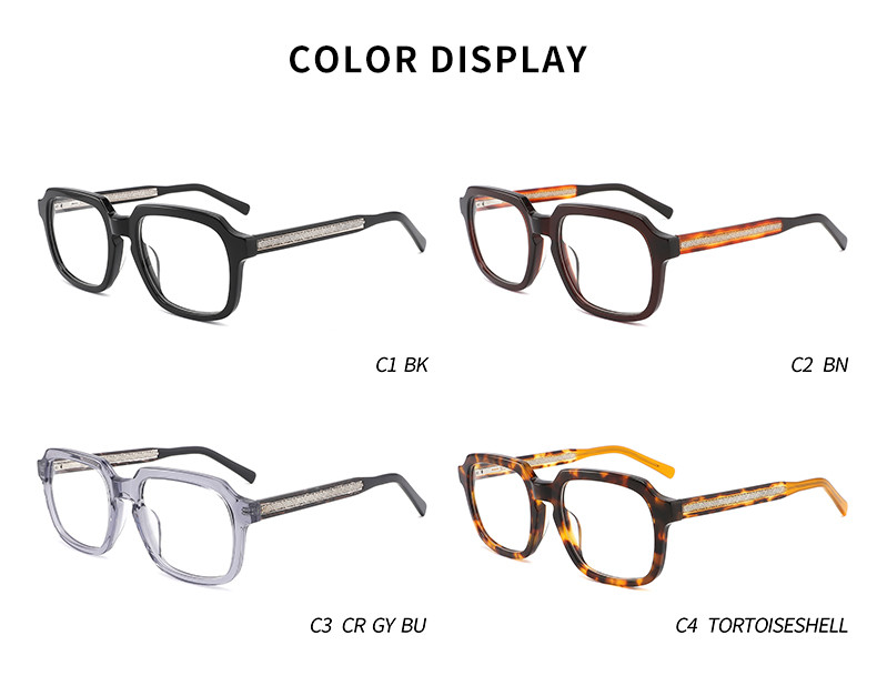 Men'S Acetate Frame Glasses Retro Square Patterned Temples 52mm