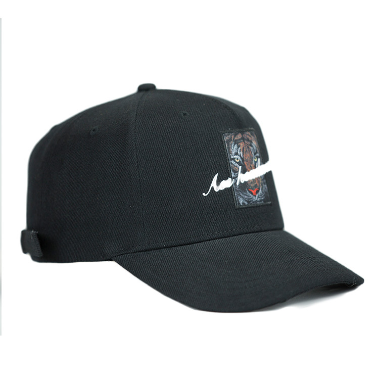 Mens Metal Buckle Hat Black Animal Caps Custom Embroidered Logo Patch Baseball Hat