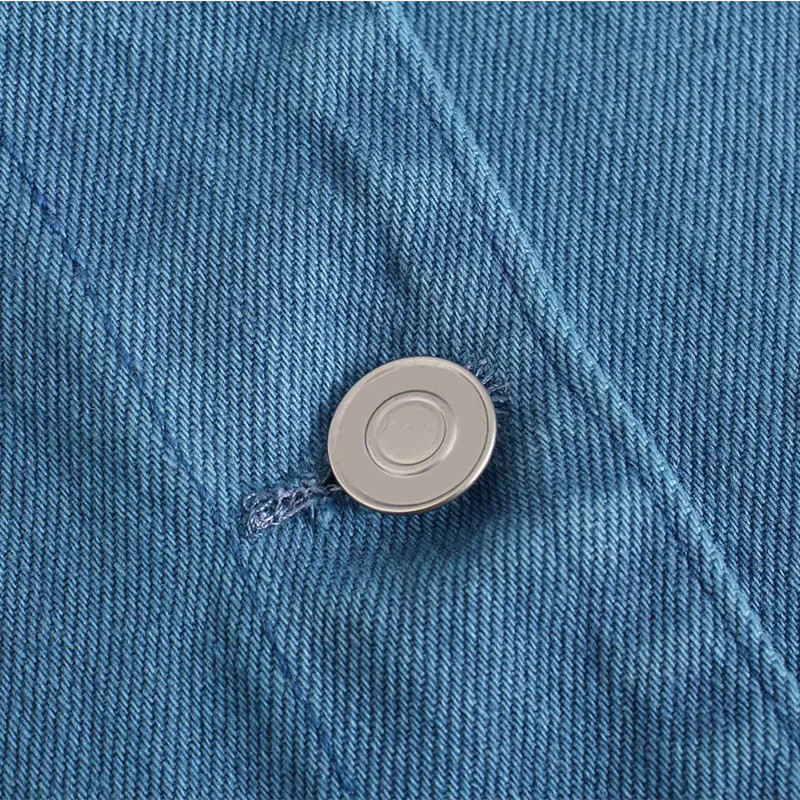 Factory Customized Single Breasted Sweet Dark Blue Crop Denim Jacket