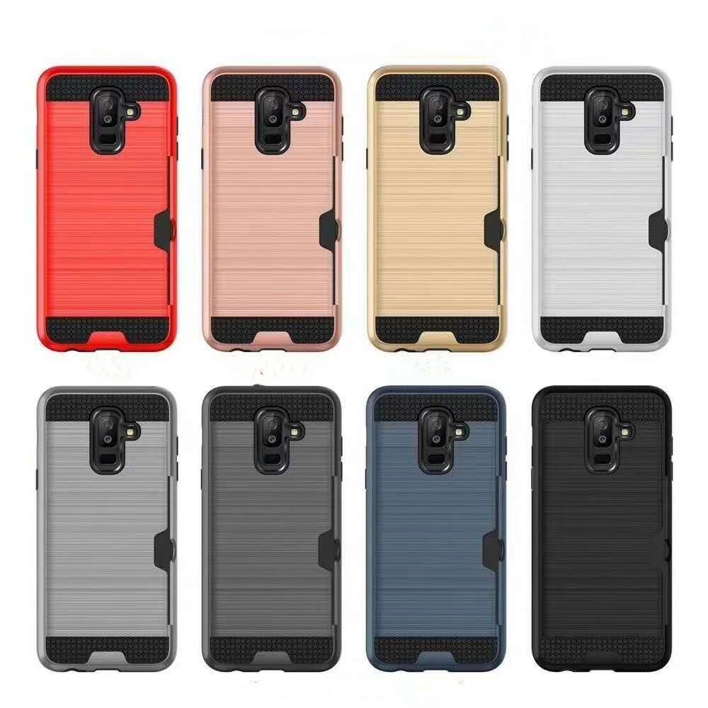 Colorful Metal Brushed with Side Card Pocket Function Protective Shell For Samsung S9 Plus NOTE8 ON7 S7 S7 Edge J7 J5