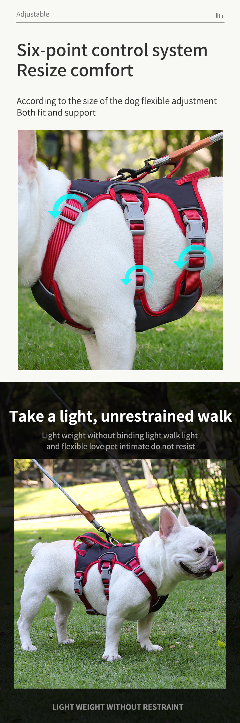Dog harness for small and medium sized dogs, anti-breakaway dog ​​leash, reflective anti-escape leash
