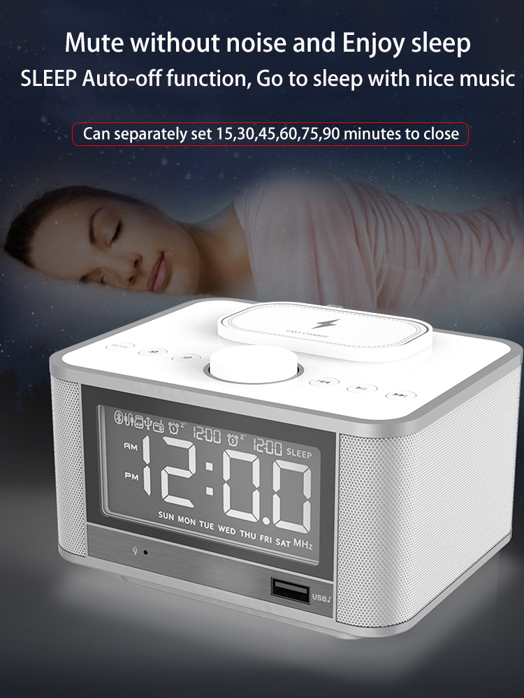 QI Charging 5W Bluetooth 4.2 Alarm Clock Speaker dock